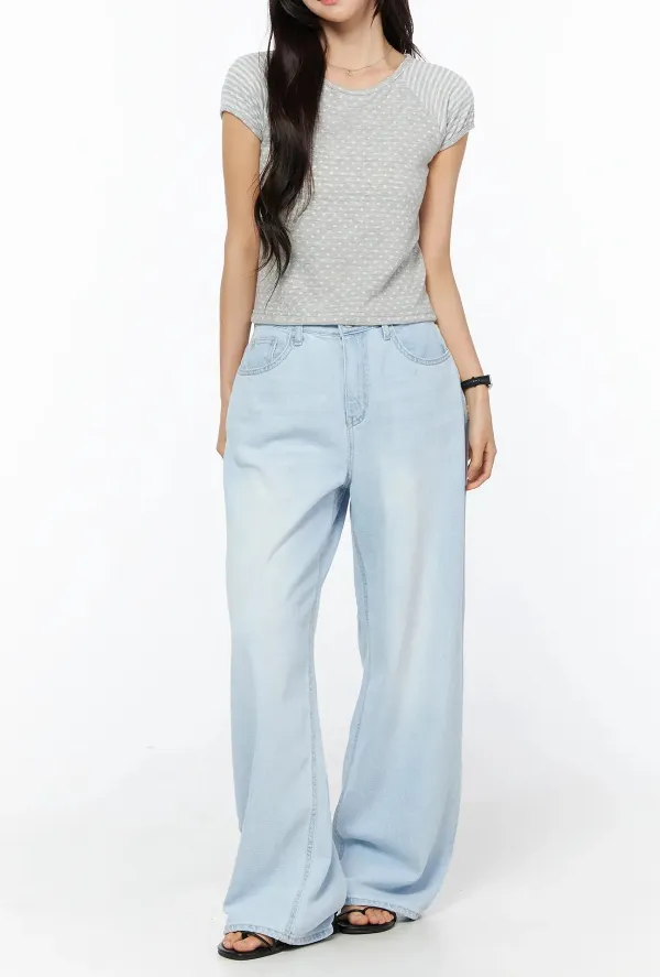 Stitch-Detail Cotton Wide-Leg Jeans