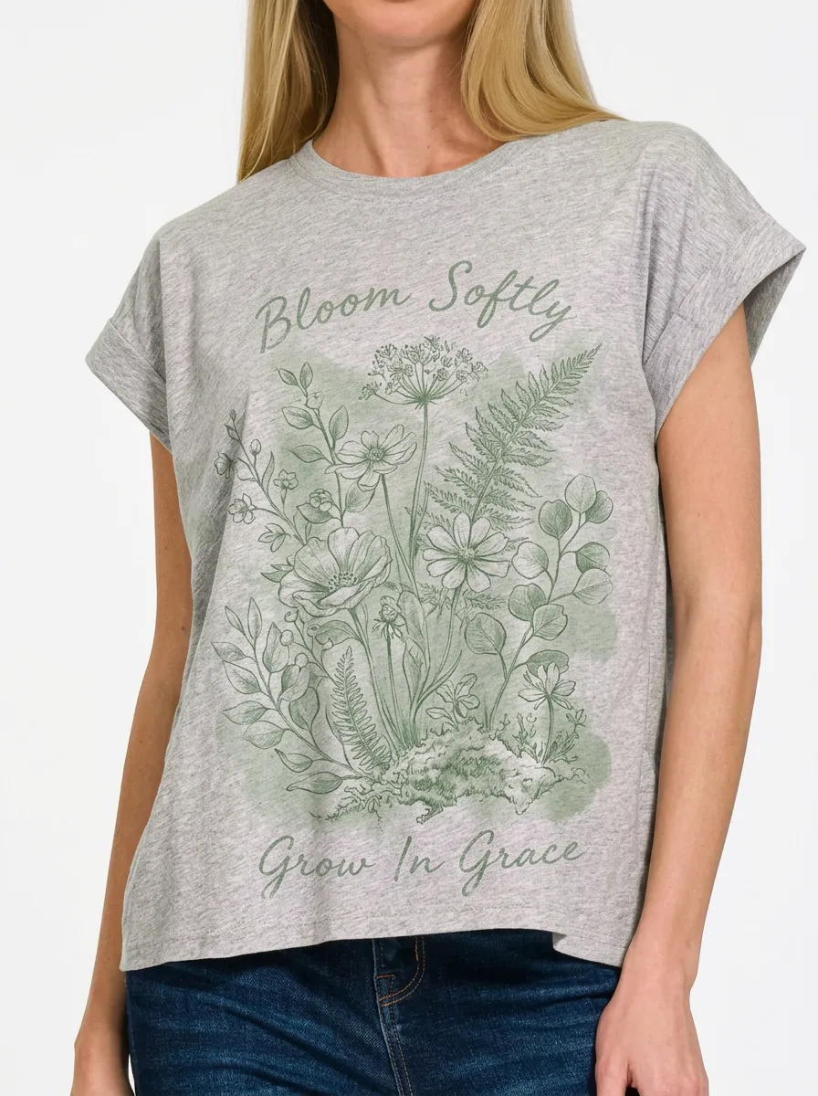 Women's Nature Lover Botanical Bloom Softly Printed T-shirt