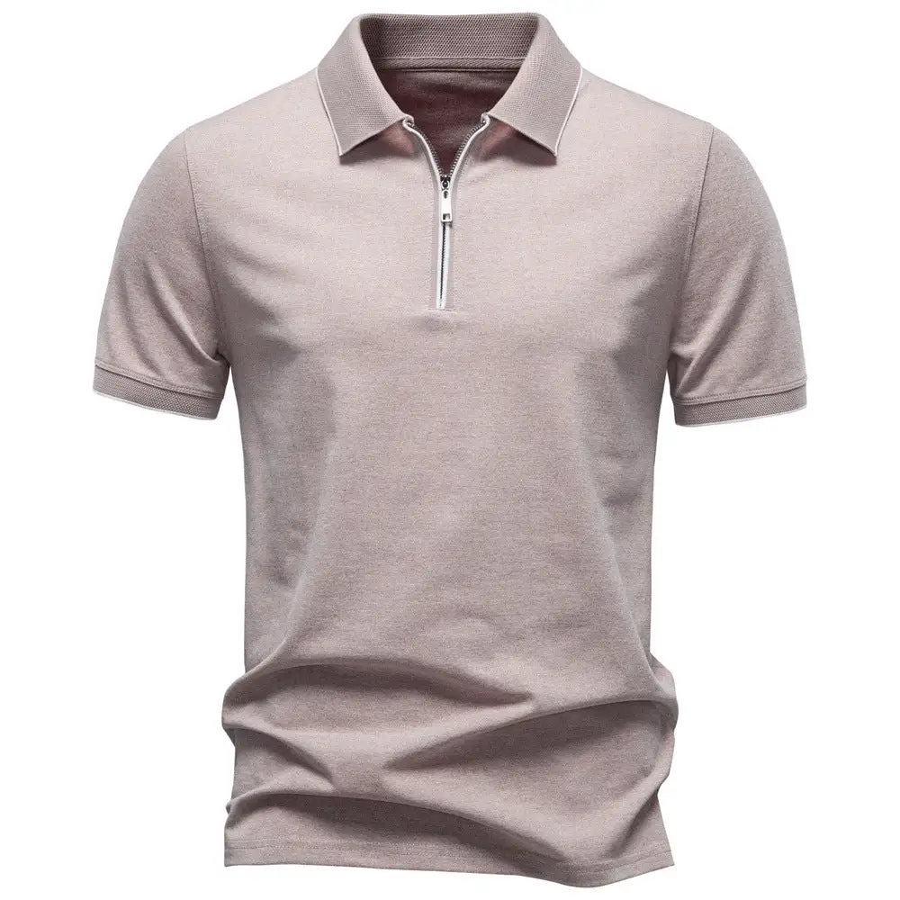 Pique Zip Front Short Sleeve Polo Shirt