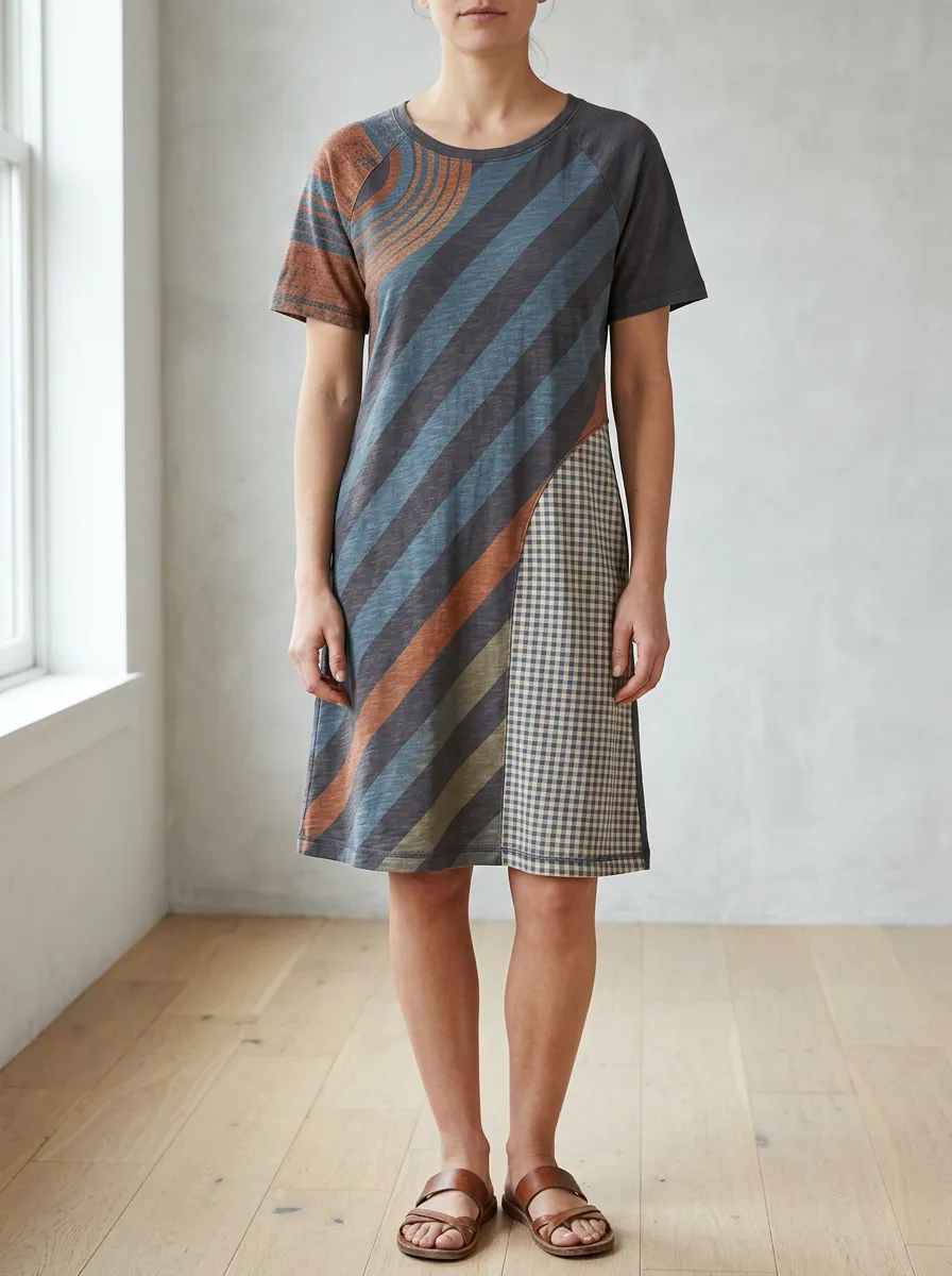 Women's Geometric Stripe Plaid Patchwork Printed Dress
