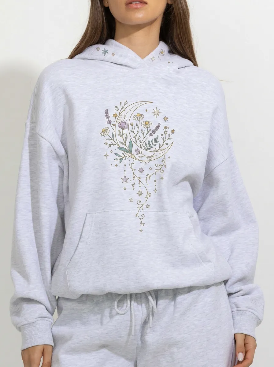 Women's Celestial Floral Moon Stars Printed Hoodie