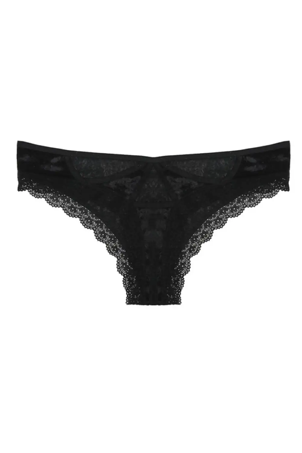 Velvet Cutout Lace Trim Thong