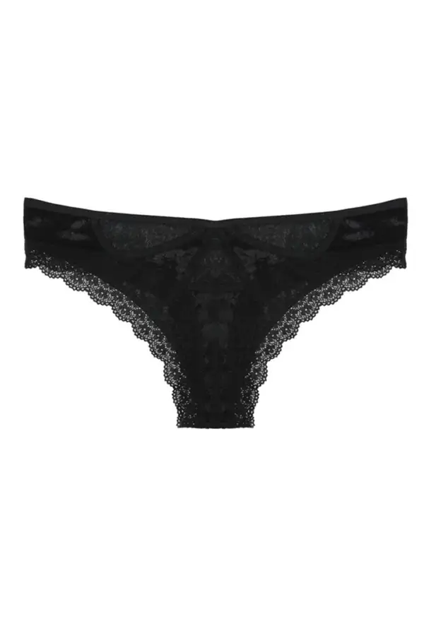 Velvet Cutout Lace Trim Thong