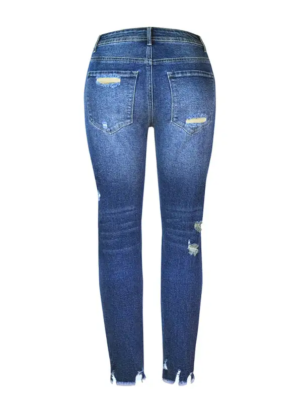 Washed Frayed Tassel Slim High Elastic Denim Jeans