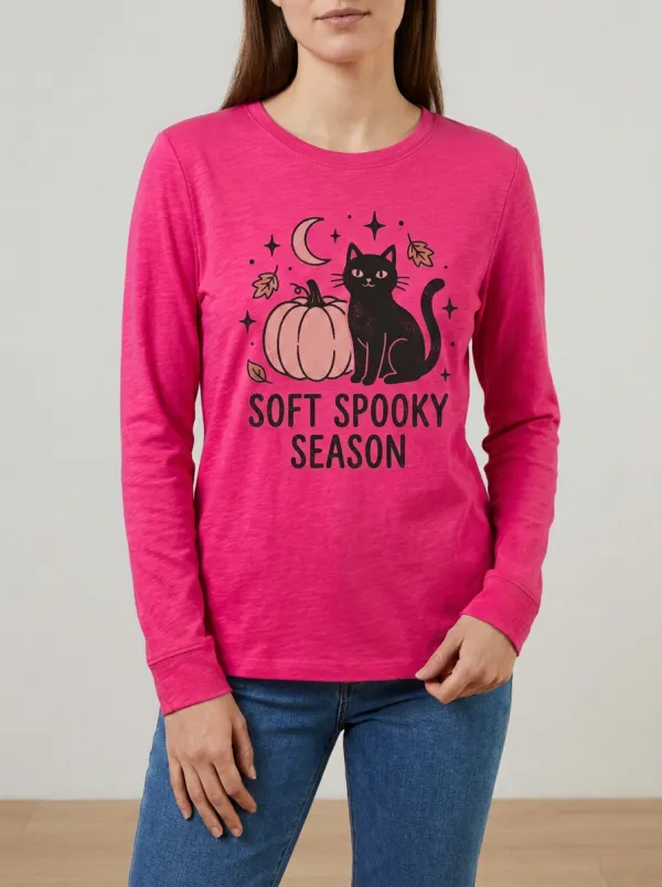 Cat Cat Halloween Cotton Linen Long Sleeve Top
