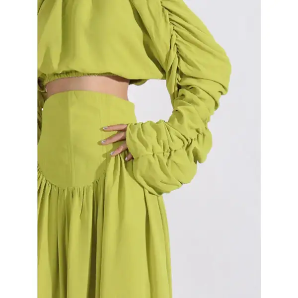 Modern Ruched Long Sleeve Top And High Waist Skirt