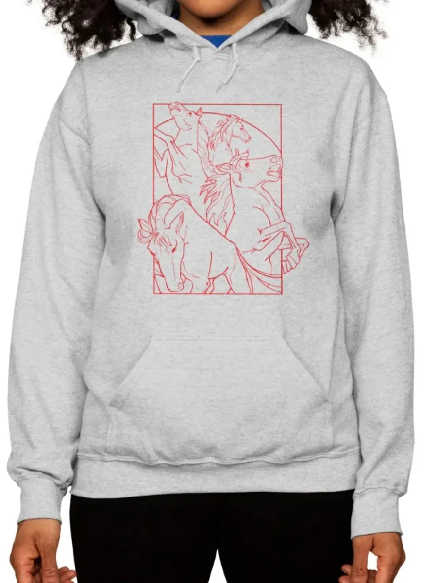Artistic Horse Line Printed Hoodie