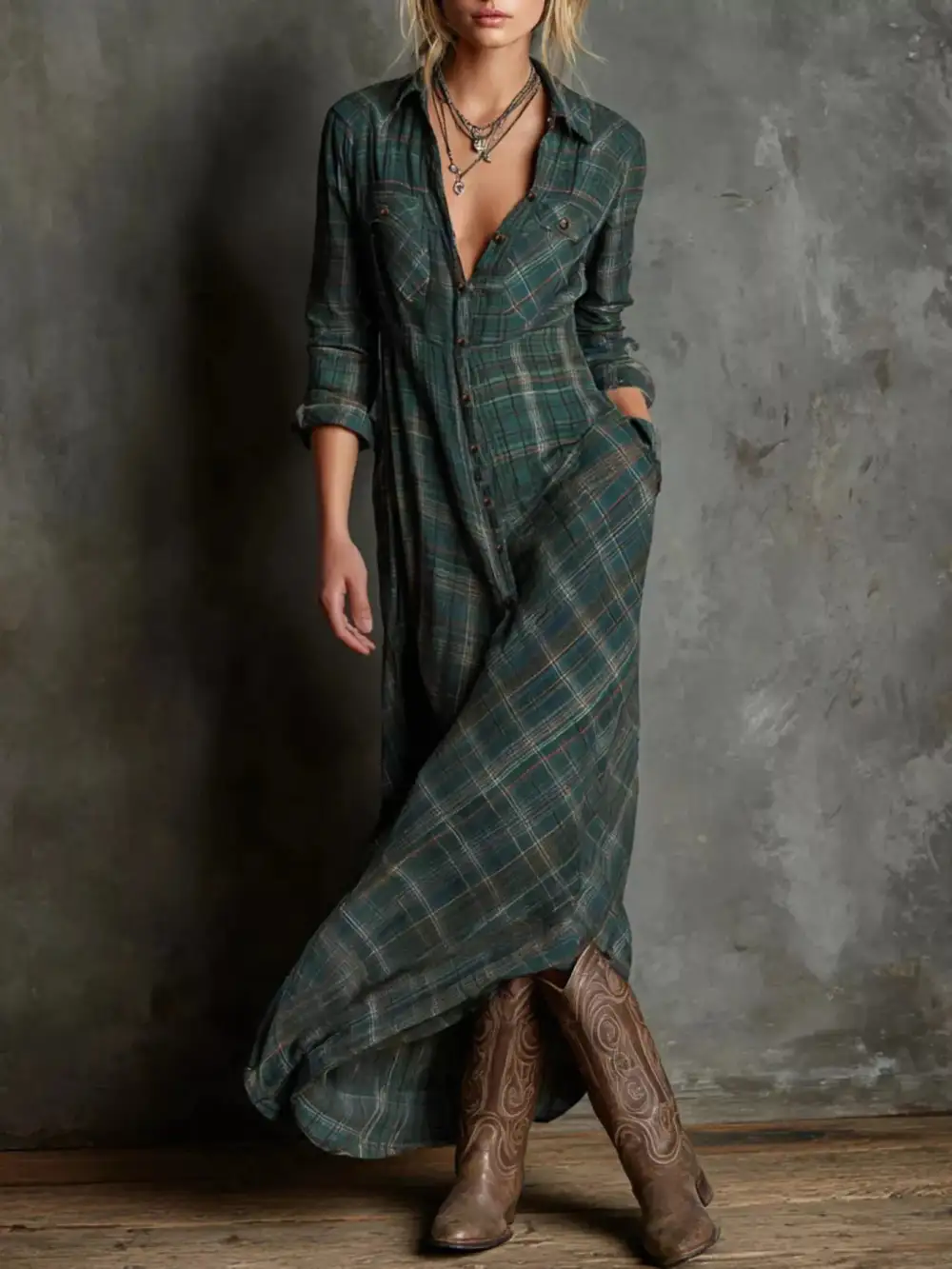 Full Size Plaid Button Down Maxi Dress Plus Size