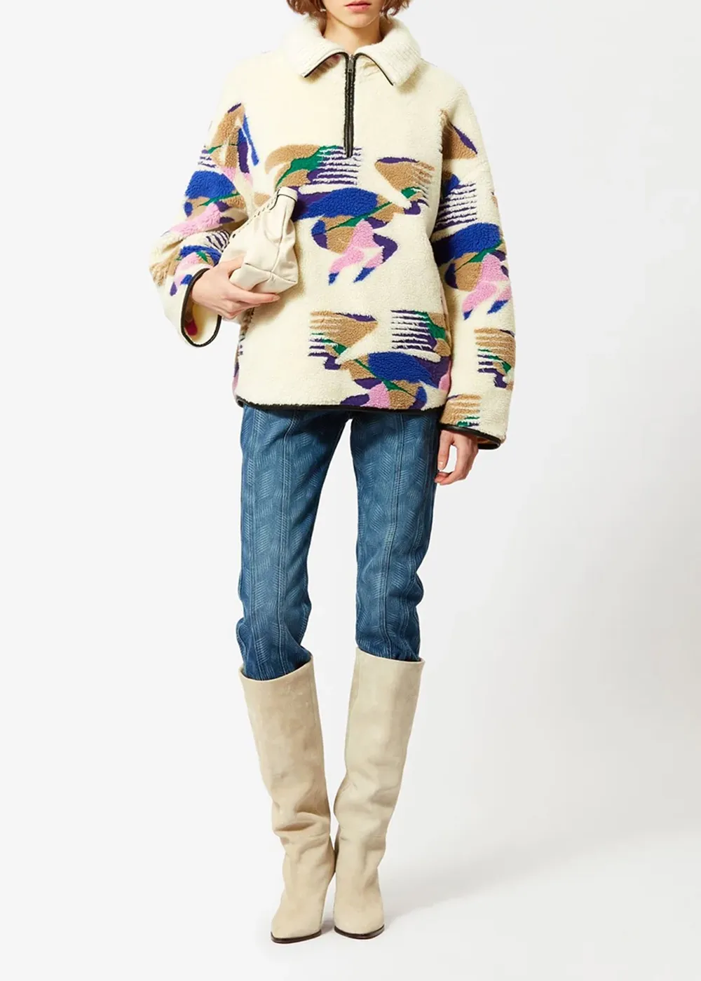 Print Lapel Neck Marner Coat