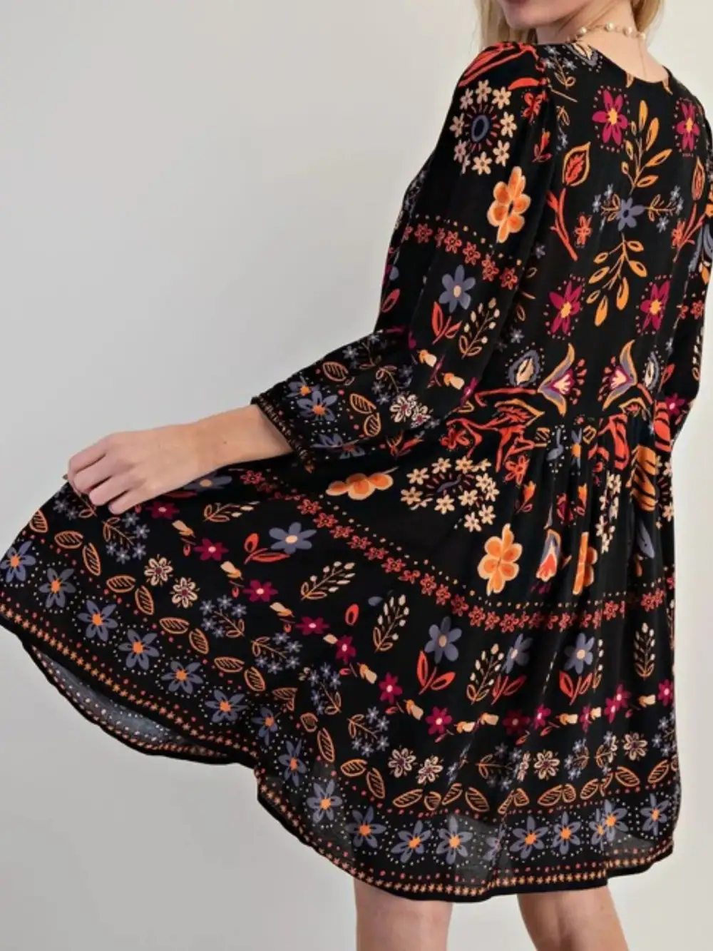 Structured Shape Floral Printed Long Sleeve Mini Dress
