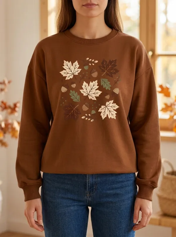 Comfort Maple-Leaf Printed Acorn Graphic Sweatshirt