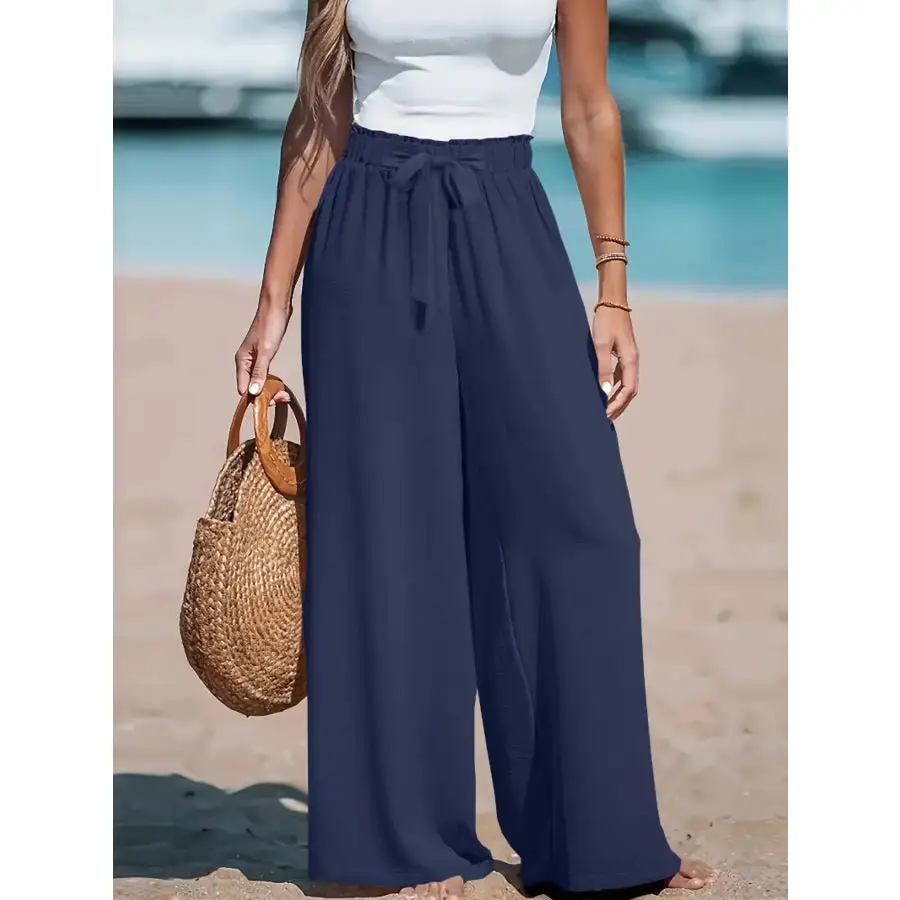 Full Size Drawstring Waist Wide Leg Pants Plus Size