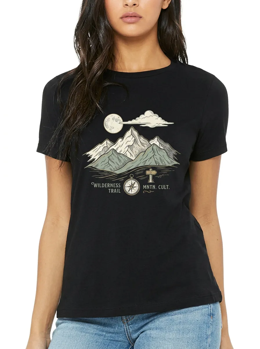 Women's Hiking Nature Lover Mountain Compass Printed T-shirt