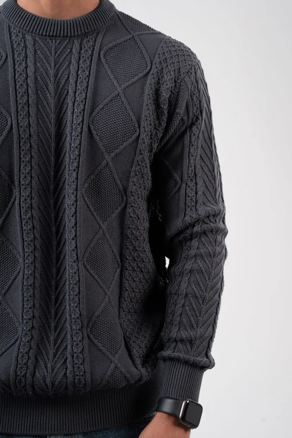 Dark Grey Braided Knit Pullover