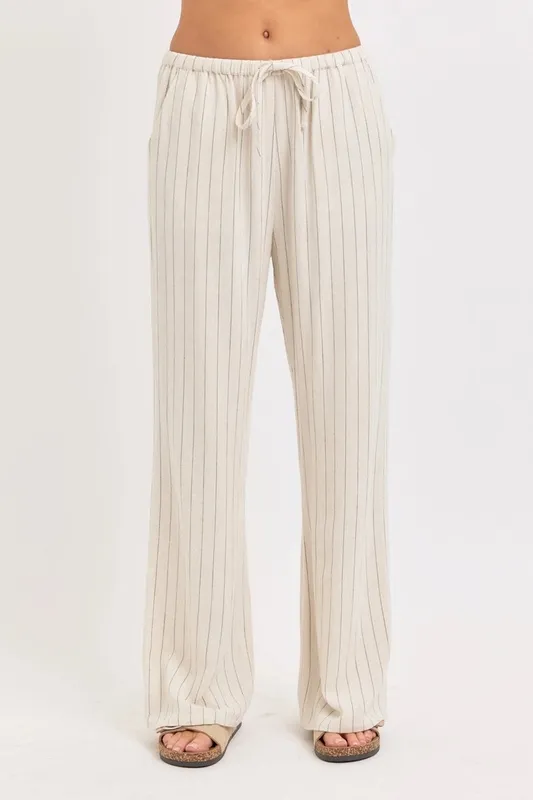Striped Linen Blend Drawstring Pants