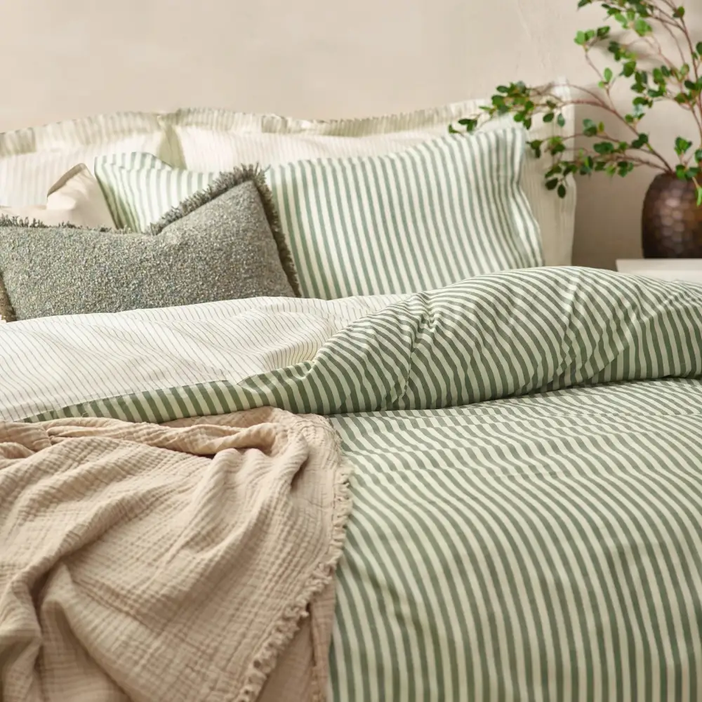 Peaceful Bedroom Reversible Stripe Cotton Duvet Cover Set
