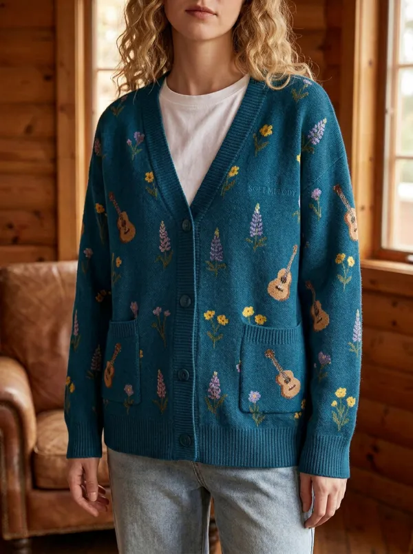 Guitar Women's Country Music Casual Cardigan