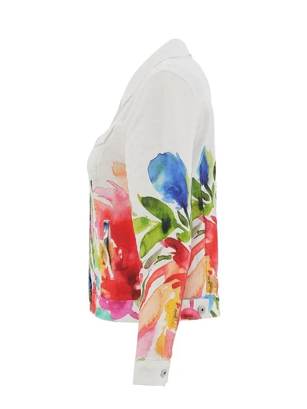 Linen Button-Front Long Sleeve Jacket