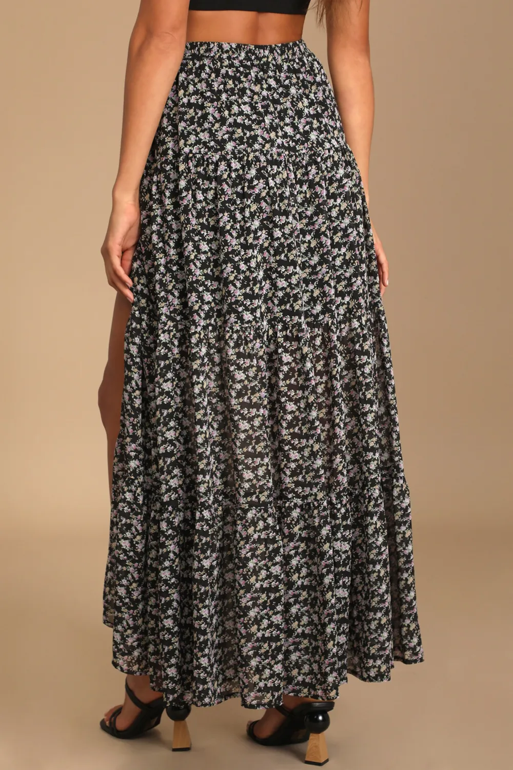 Casual Style Floral Print Tiered Maxi Skirt
