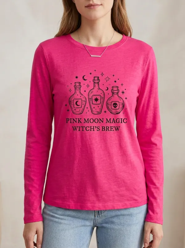 Moon Witch Potion Halloween Cotton Linen Long Sleeve Top