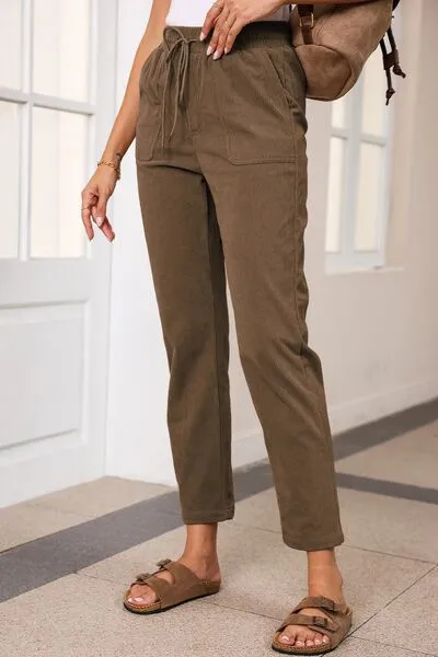 Drawstring Straight Pants With Pocket