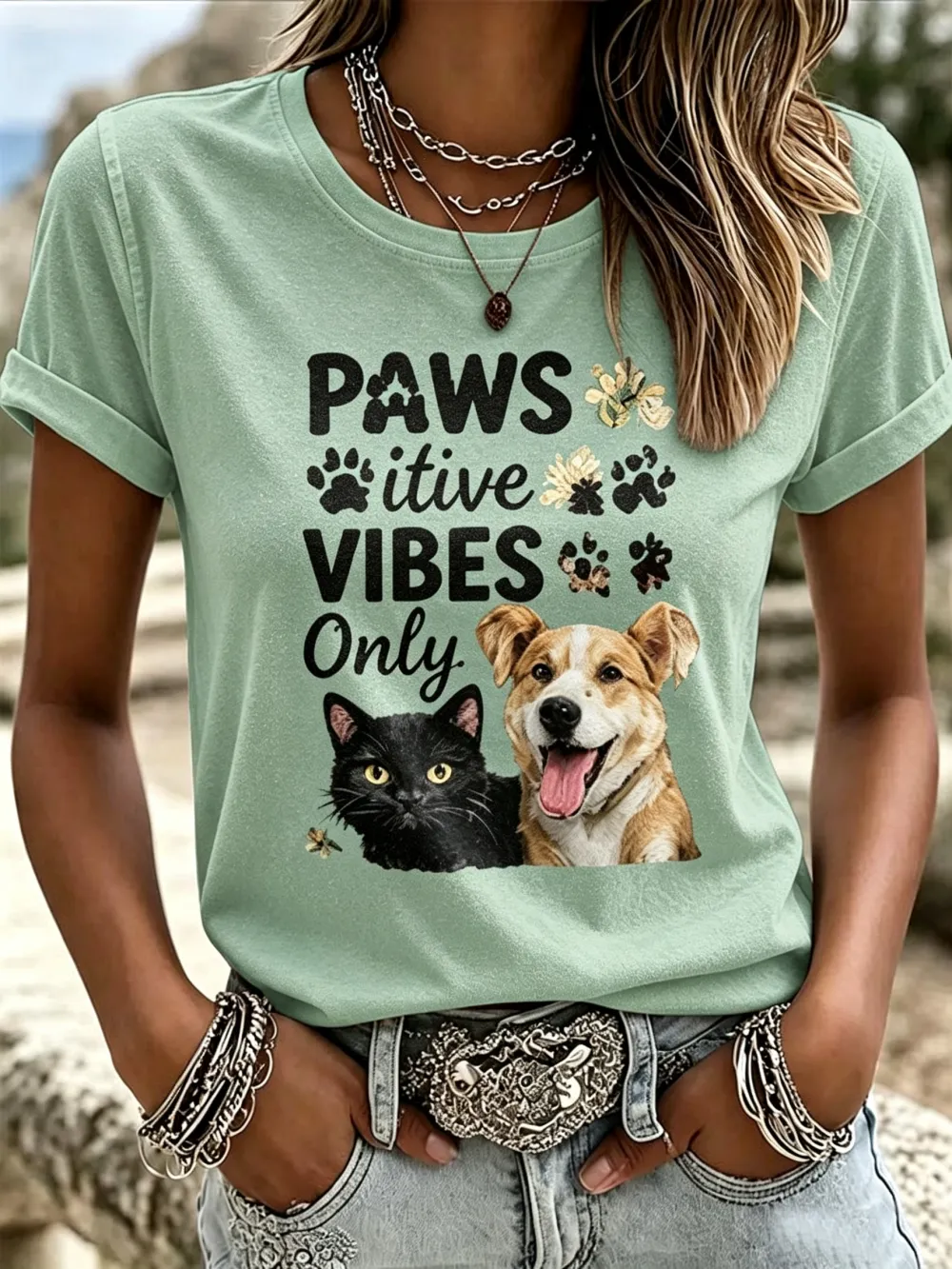 Ladies' Casual Animal Print Round Neck T-Shirt