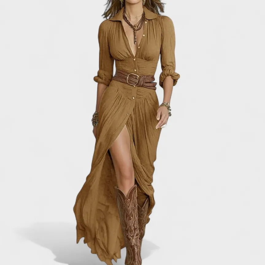 Shirt Style Flowing Relaxed Maxi Dress