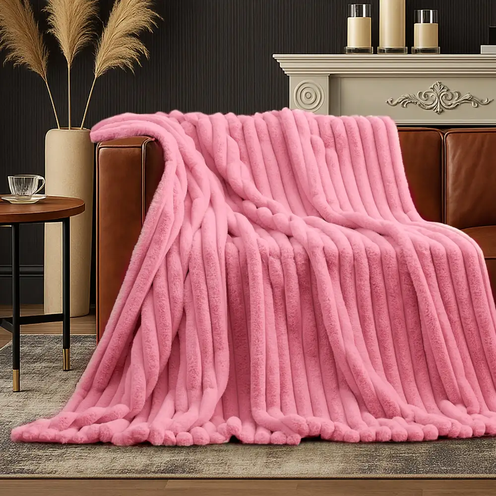 Striped Faux-Fur Throw Blanket
