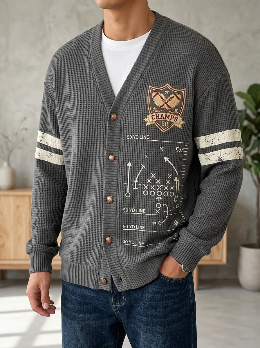 Men's Football Champs Playbook Printed Waffle Knit Cardigan