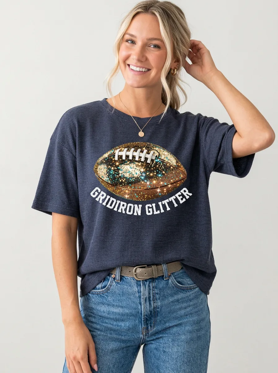 Women's Game Day Inspired Football Gridiron Ball Crew Neck Graphic T-Shirt