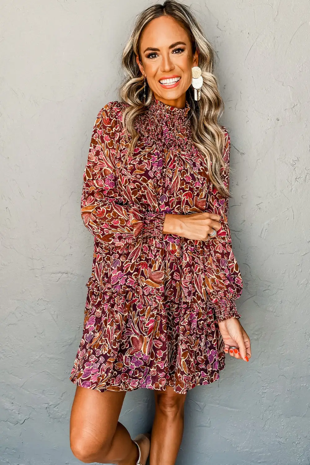 Floral Printed High Neck Mini Dress