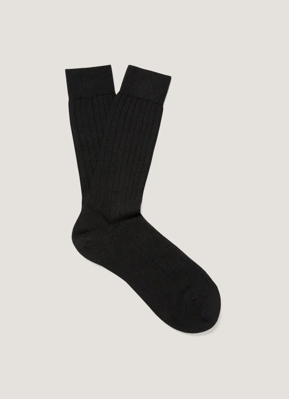 Black Merino Ribbed Crew Socks