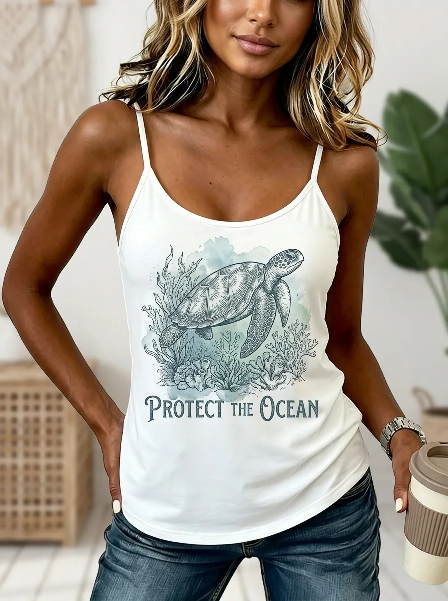 Women's Ocean Lover Sea Turtle Protect Printed Tank Top