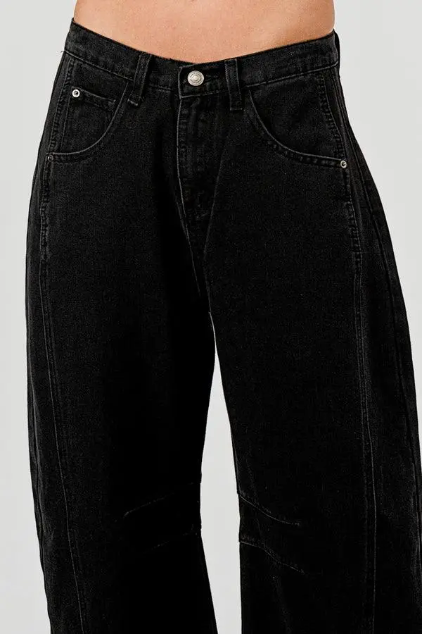 Relaxed Mid Rise Barrel Denim Pants