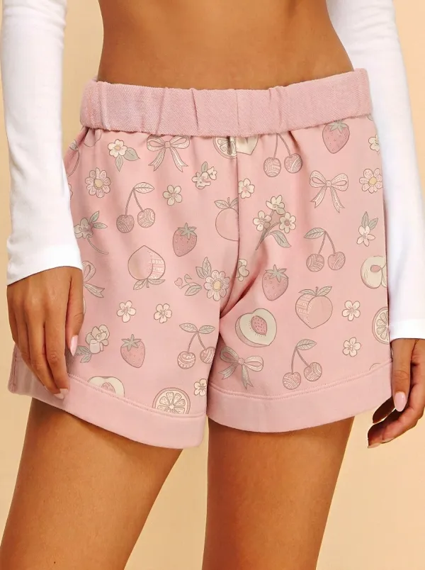 Women's Cute Fruit Bow Floral Printed Shorts