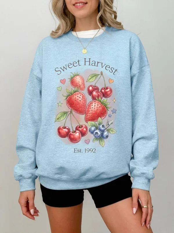 Women's Sweet Harvest Fruit Strawberry Cherry Printed Sweatshirt
