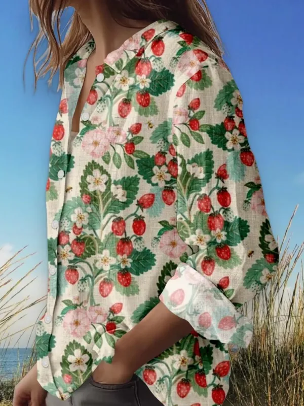 Strawberry Print Button Up Shirt