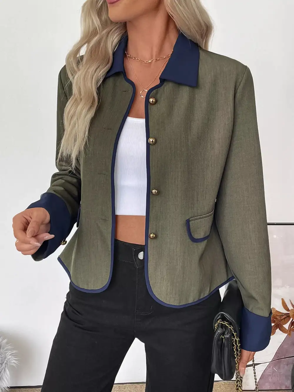 Contrast Trim Button-up Jacket
