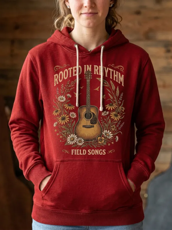 Guitar Floral Acoustic Country Music Graphic Hoodie
