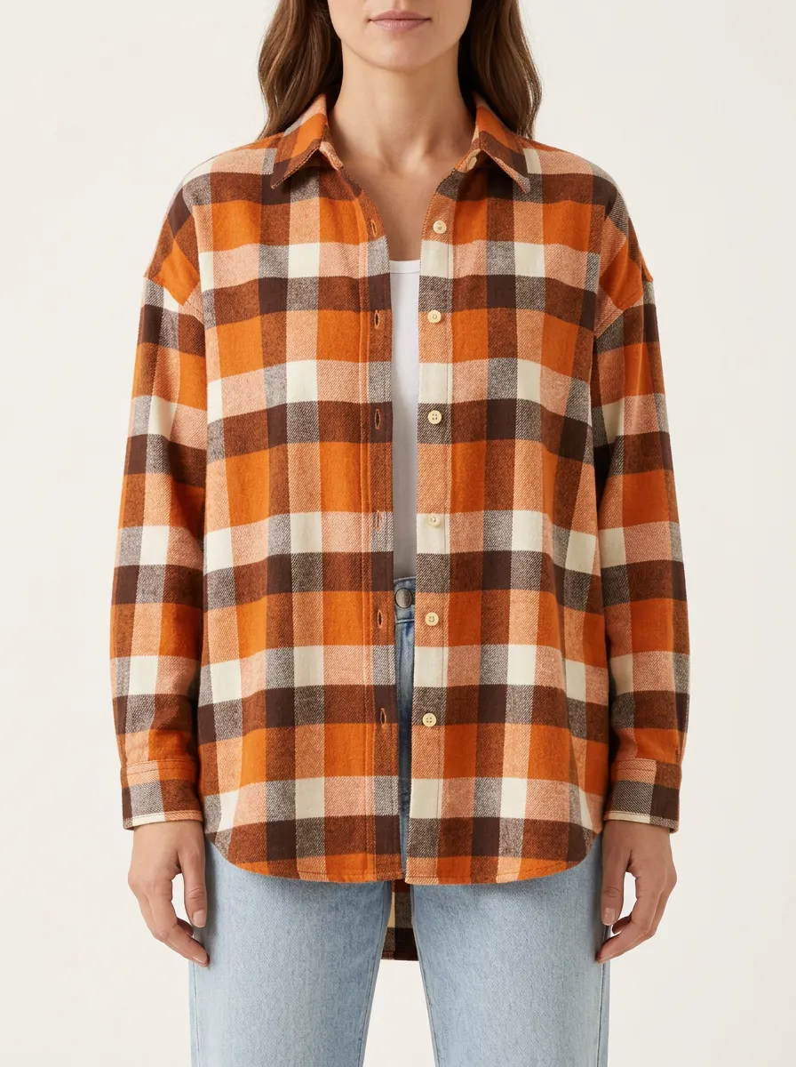 Textured Plaid Checkered Plaid Long-Sleeve Shirt