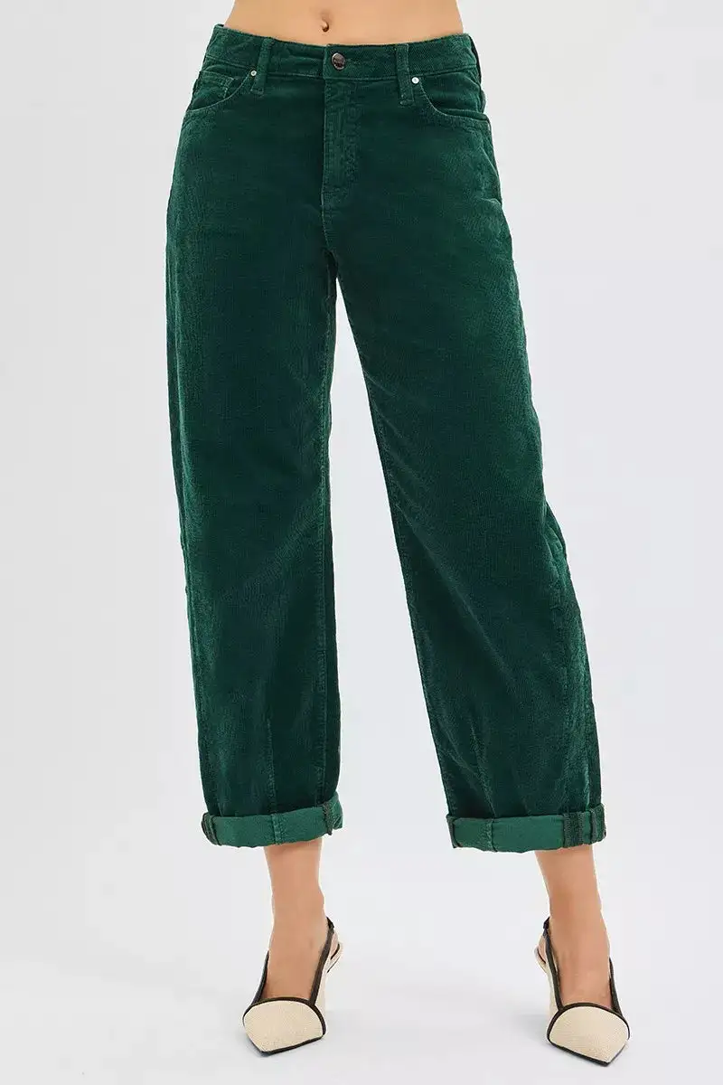 Corduroy High Rise Barrel Leg Pocketed Pants