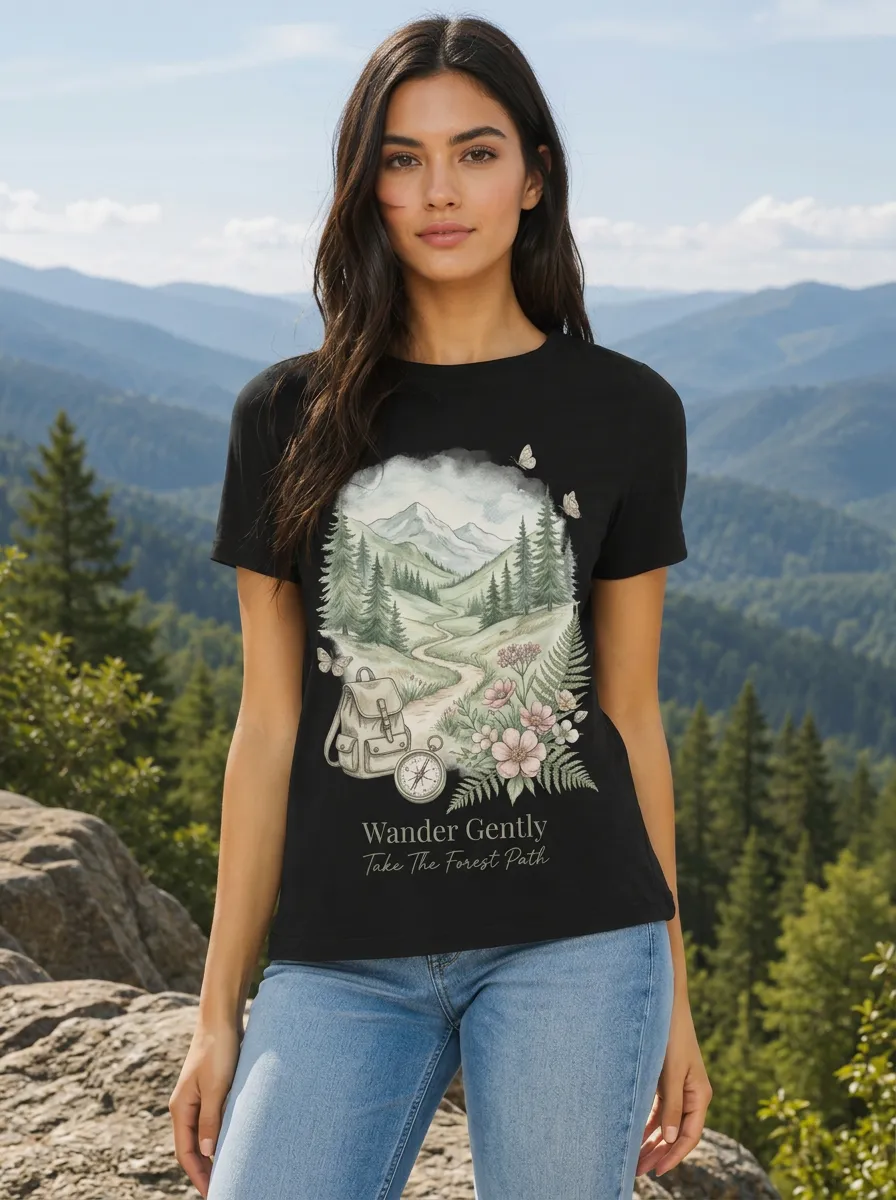 Women's Nature Hiking Lover Mountain Forest Printed T-shirt