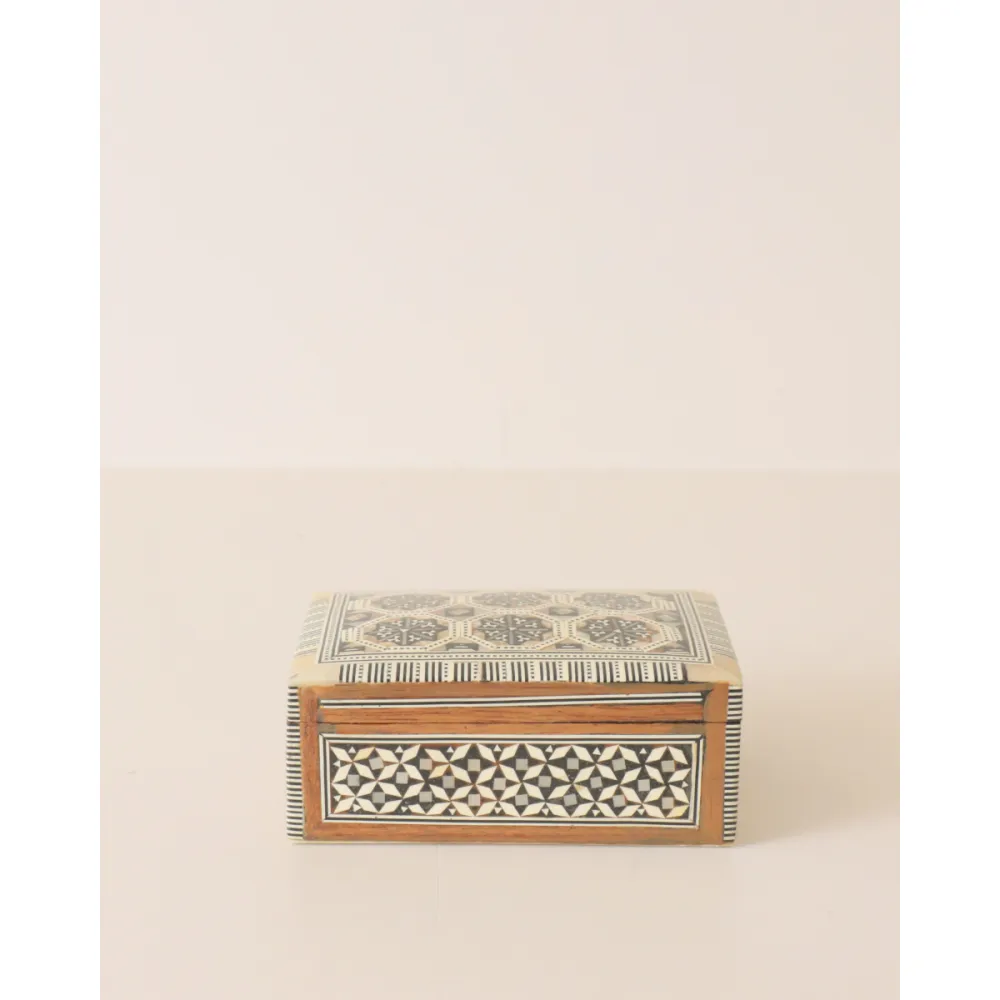 Curated Marquetry Mother of Pearl Inlay Jewelry Box