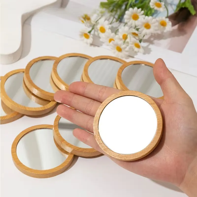 Wooden Round Hand Mirror