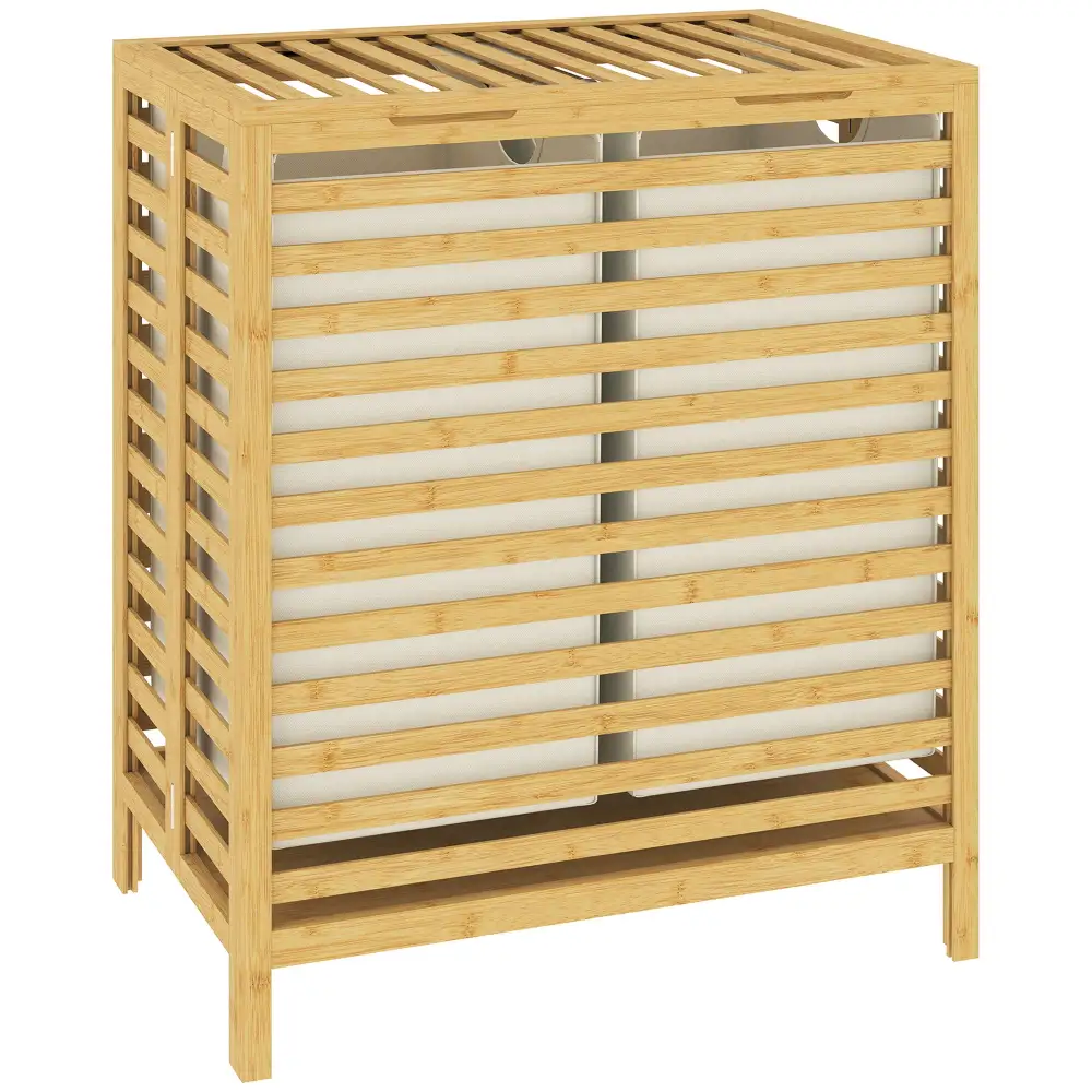 Double Compartment Removable Liner Shelved Laundry Storage Basket