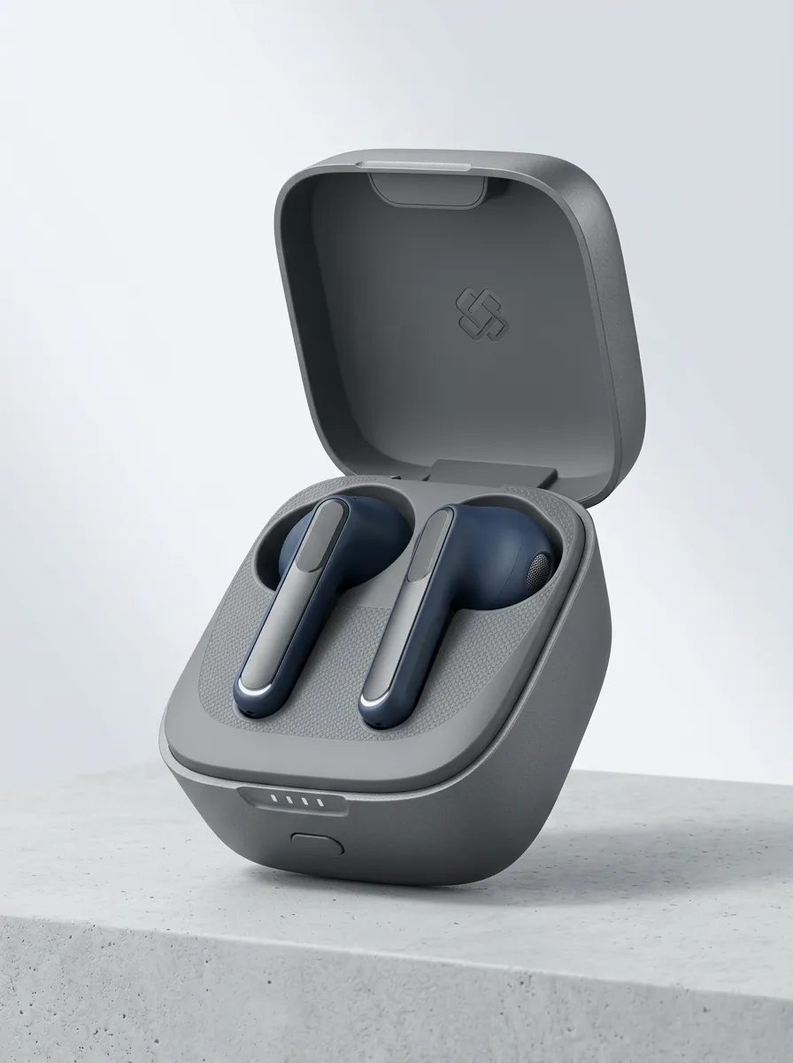 Unisex Tech Enthusiast Navy Grey Minimalist Printed Earbuds