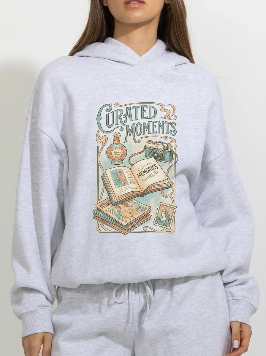 Women's Vintage Aesthetic Curated Moments Camera Book Printed Hoodie