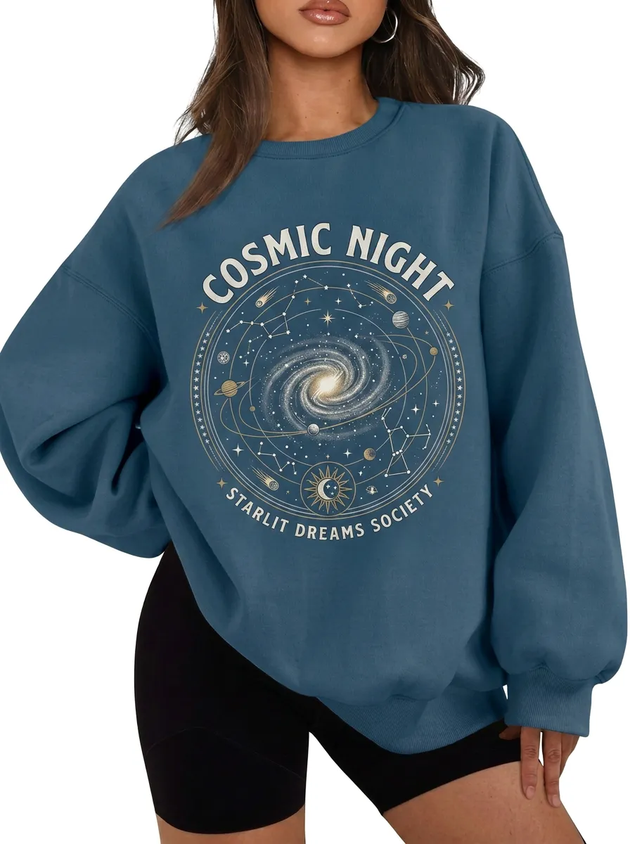 Women's Astronomy Lover Cosmic Night Galaxy Printed T-shirt