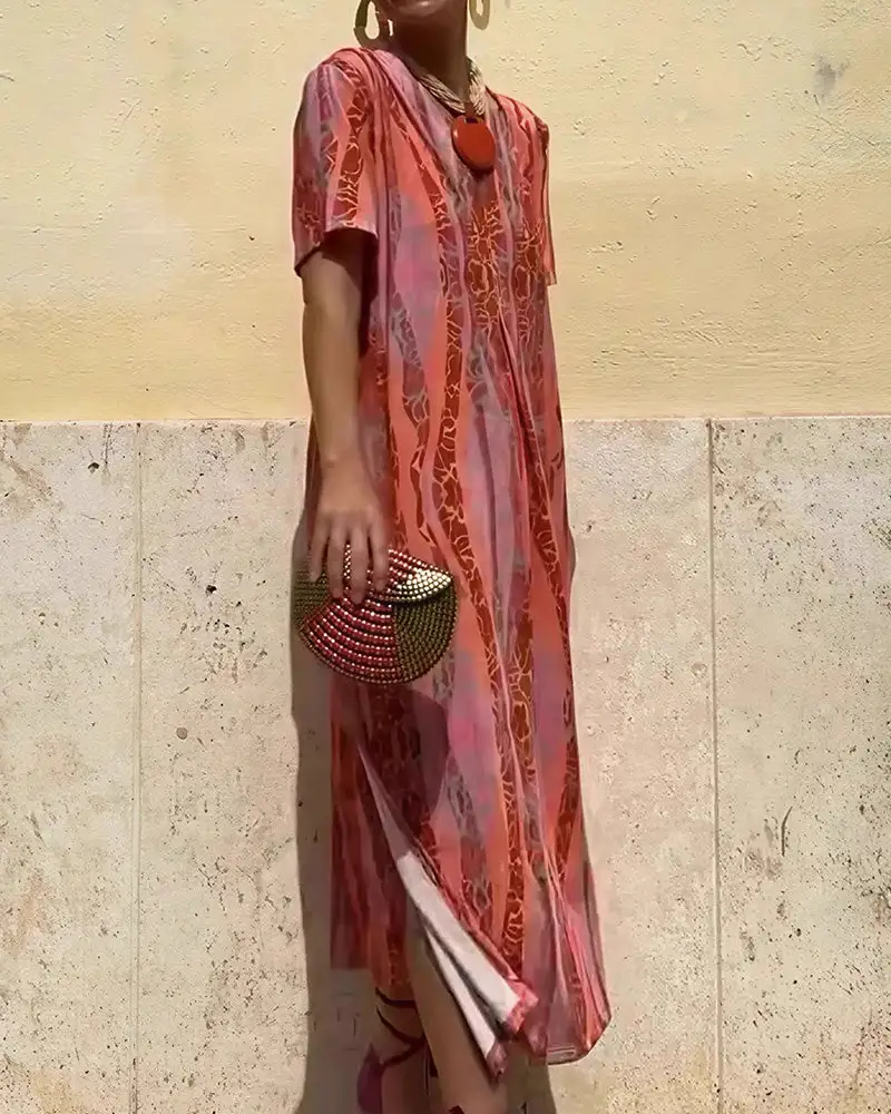 Boho V-Neck Printed Midi Dress