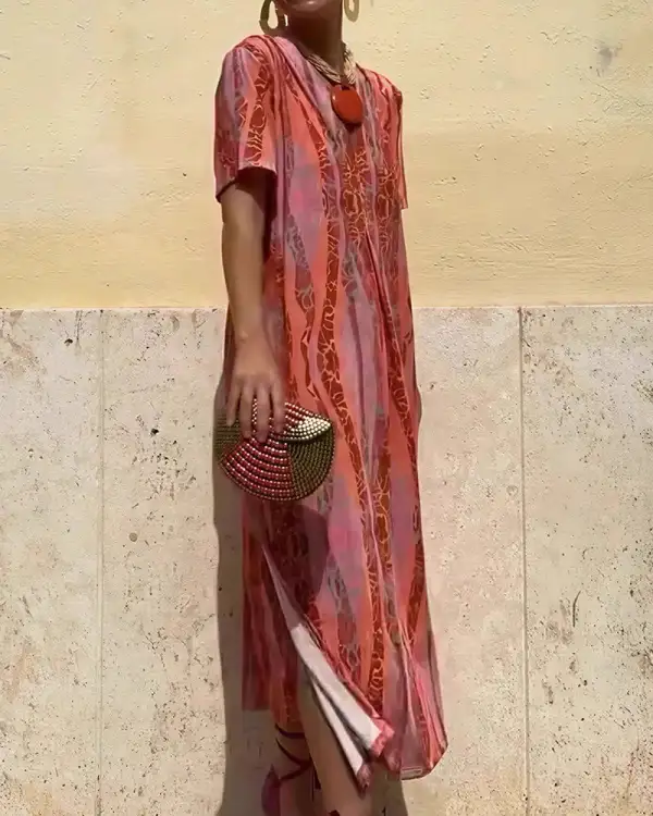 Boho V-Neck Printed Midi Dress